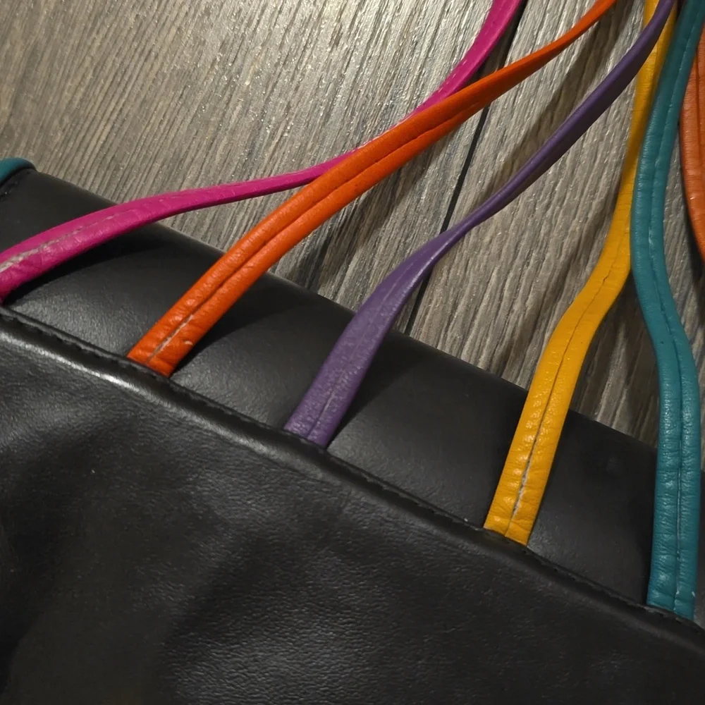 Leather Vintage Noble Crossbody Multicolor Fringe USA Festival Bag 80s Cochella - Picture 10 of 10